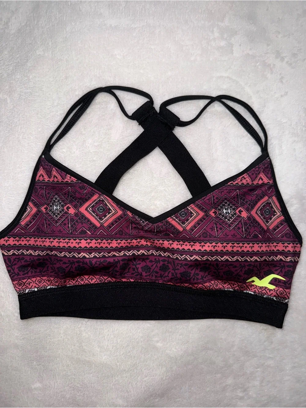 Hollister Pink & Black Geometric Strappy Sports Bra